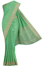 Turquoise Green Silk Saree with Silver Stripe Silk Saree