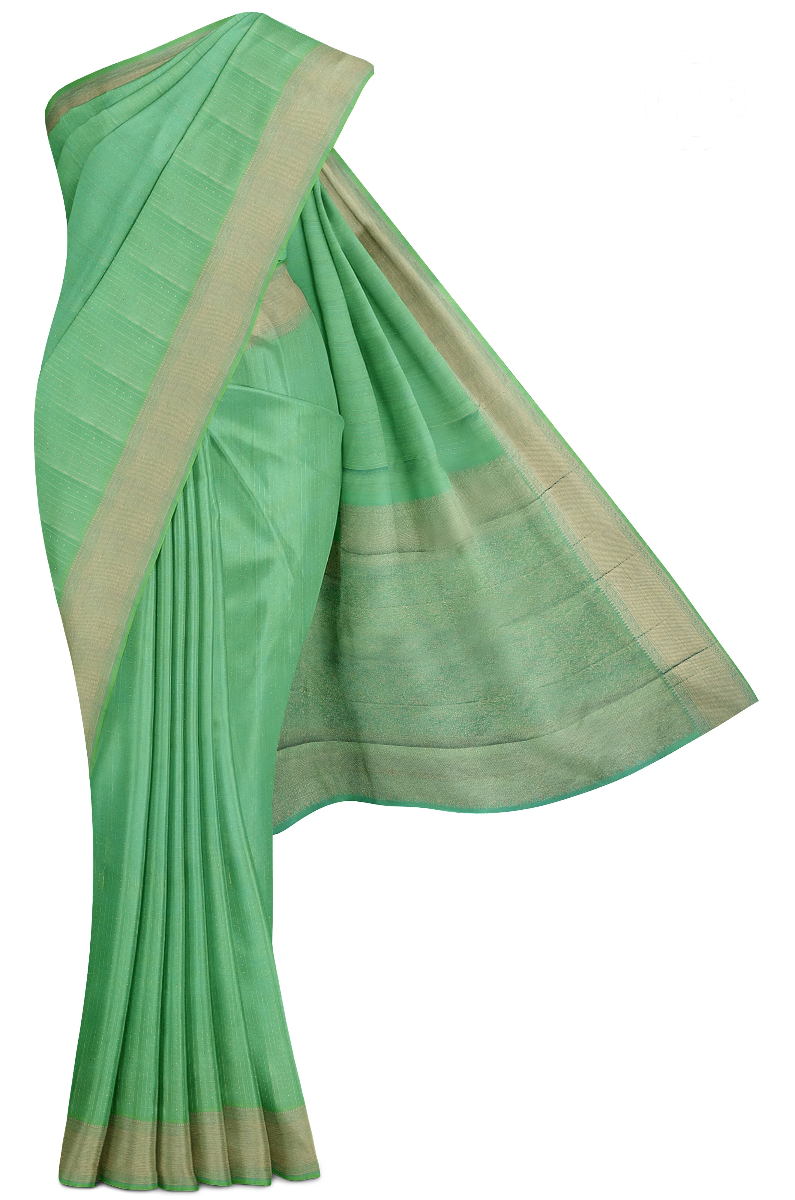 Turquoise Green Silk Saree with Silver Stripe Silk Saree