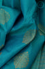 Turquoise Blue Stripe Silk Saree with Floral Butta