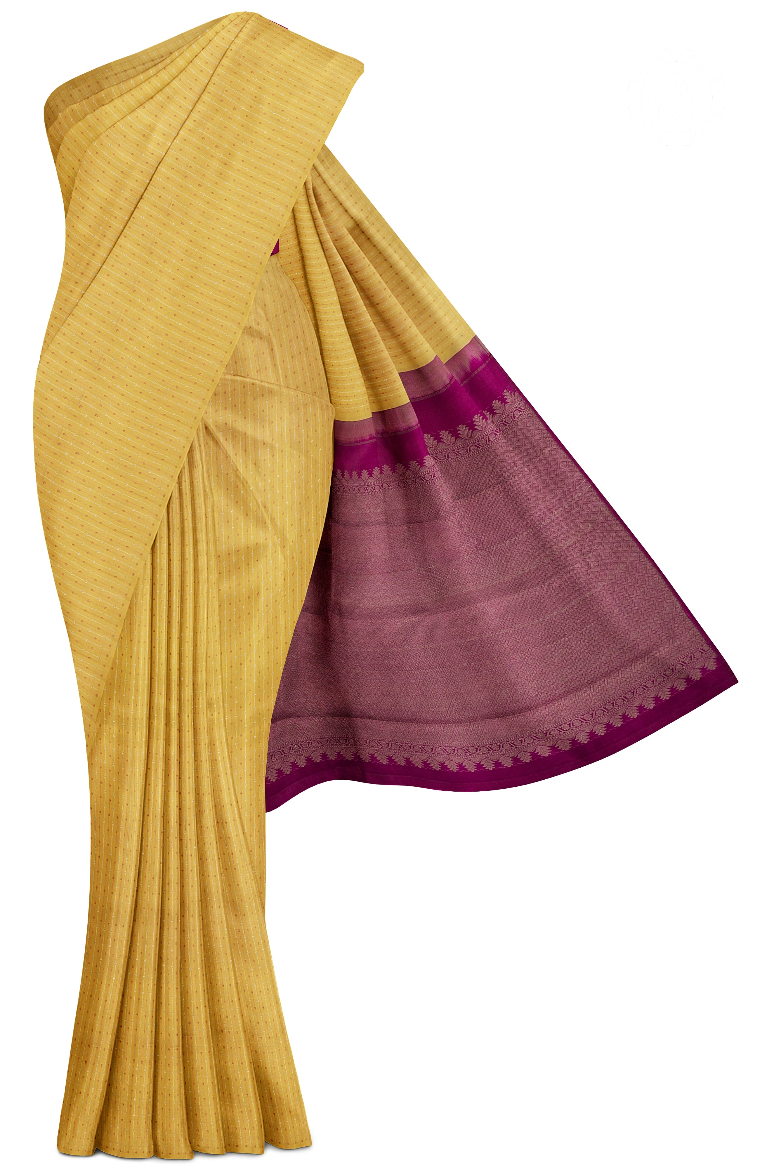 Sandal Silk Saree with Stripe & Small Butta