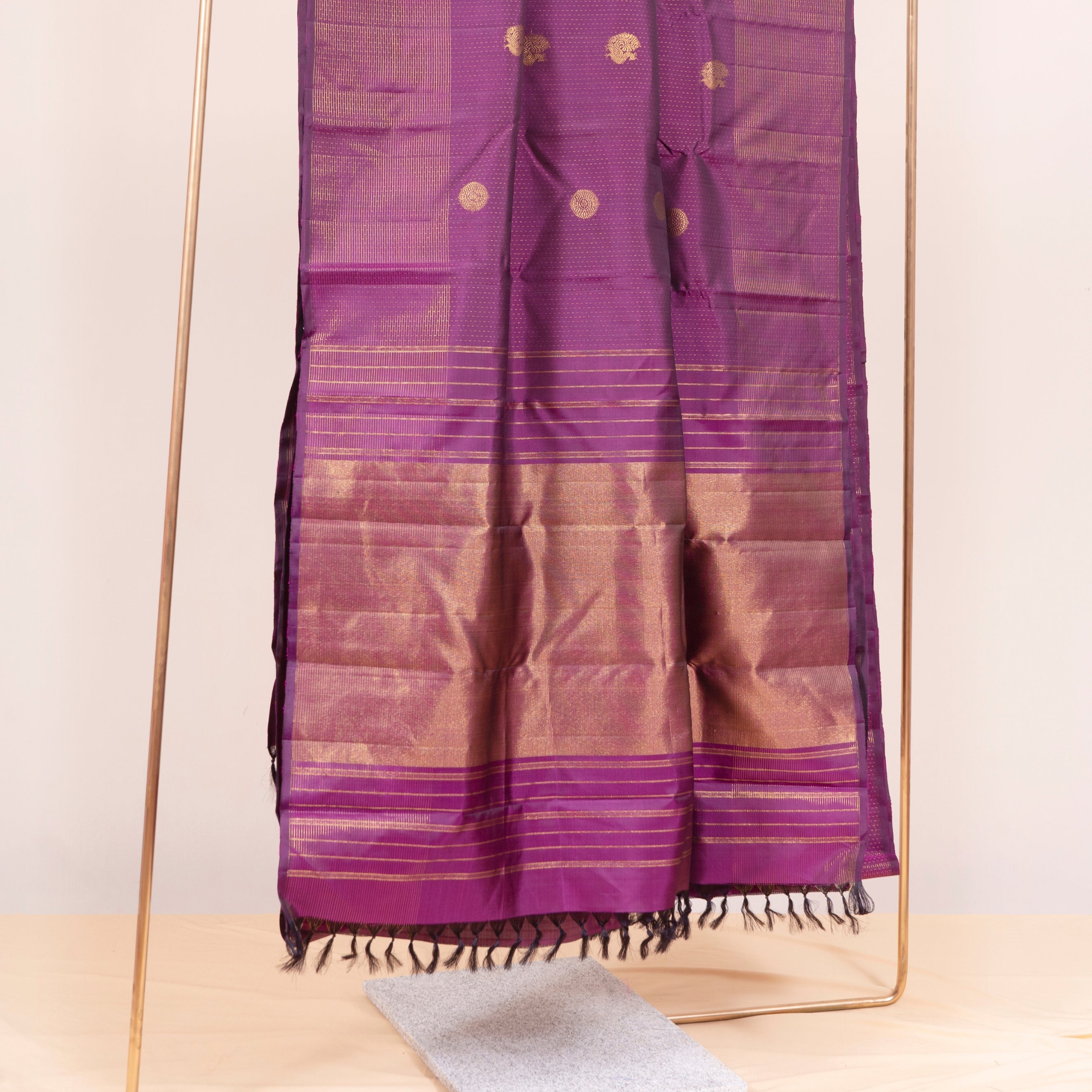 Purple Checks Silk Saree with Mayil butta