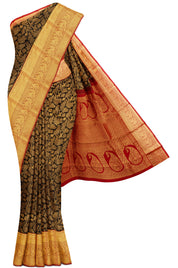 black-brocade-silk-saree-with-contrast-araku-border-b