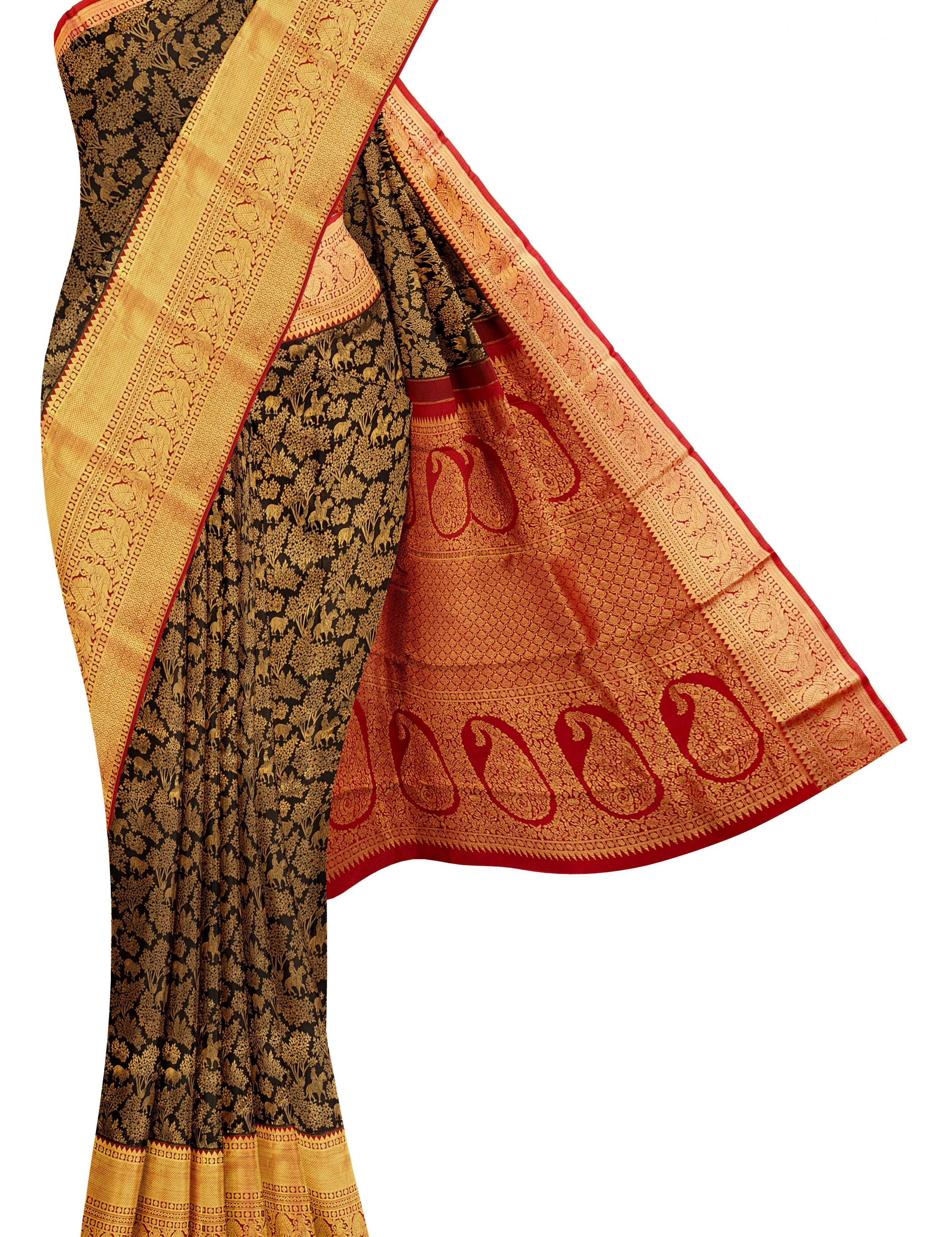 black-brocade-silk-saree-with-contrast-araku-border-b