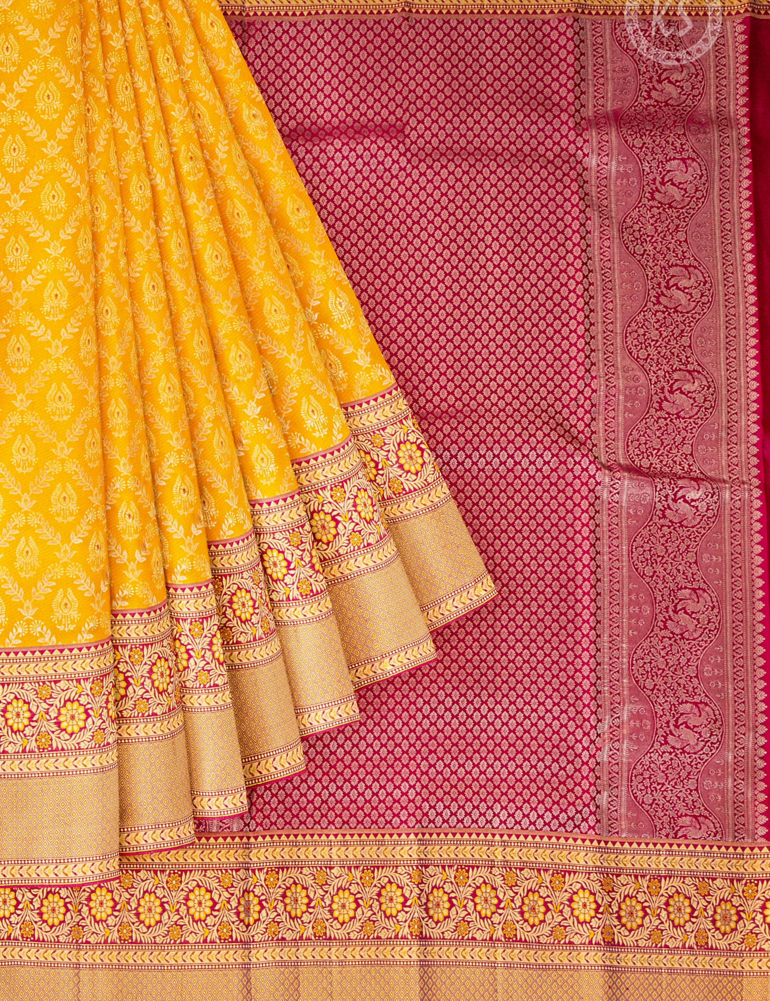 mustard-yellow-brocade-silk-saree-with-meena-butta-a