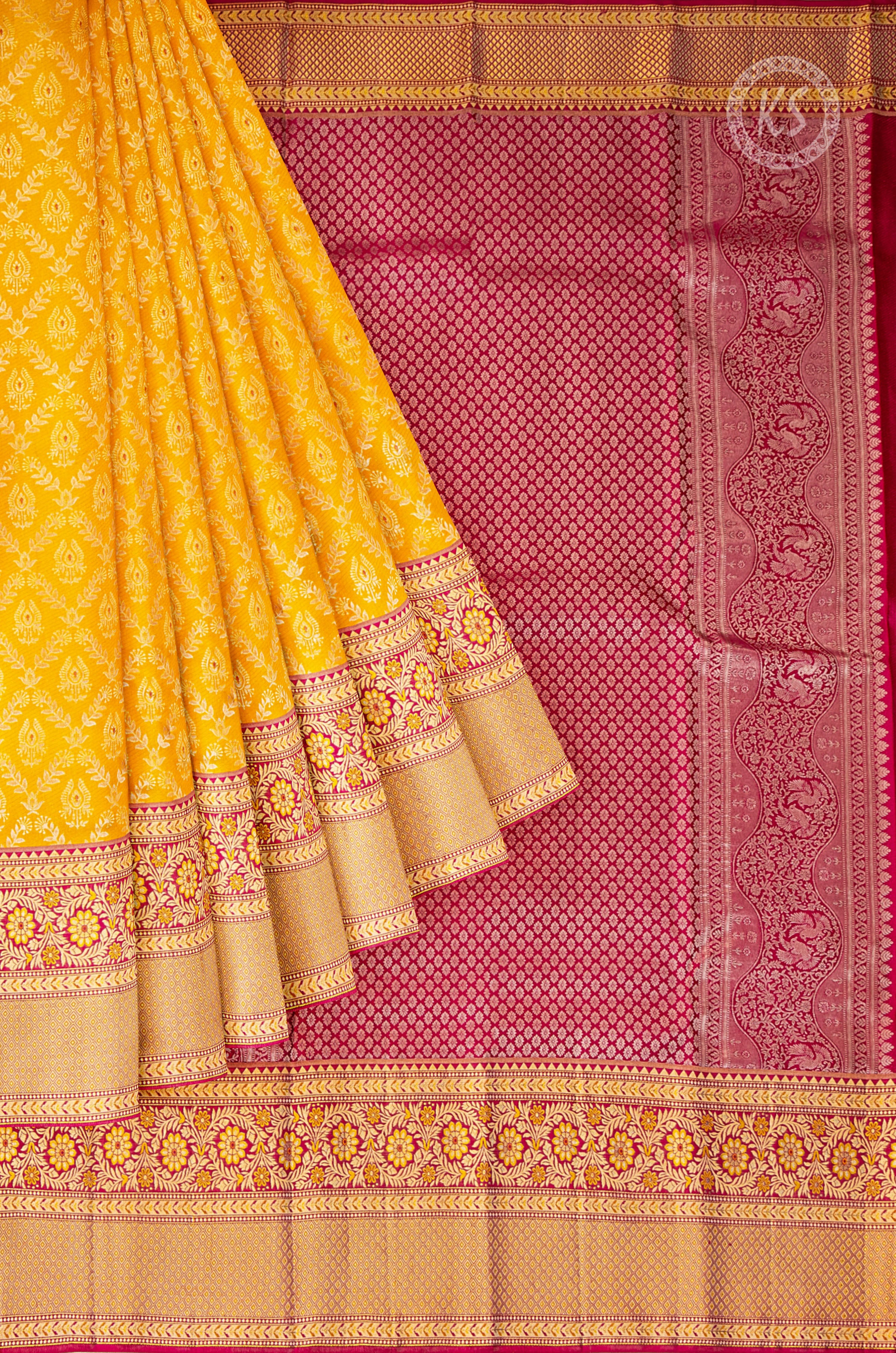 mustard-yellow-brocade-silk-saree-with-meena-butta-a