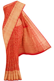 Red Floral Brocade Silk Saree