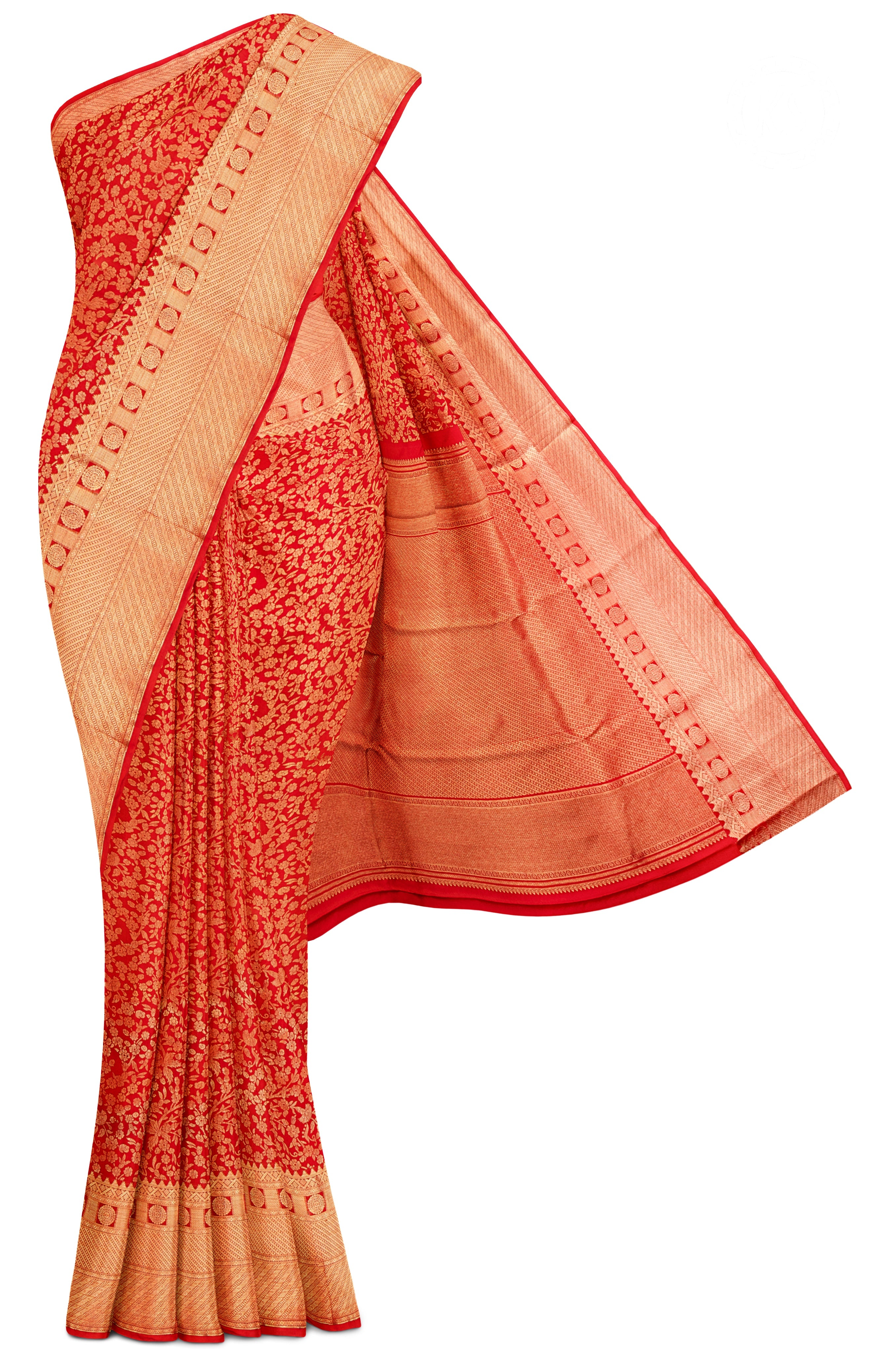 Red Floral Brocade Silk Saree