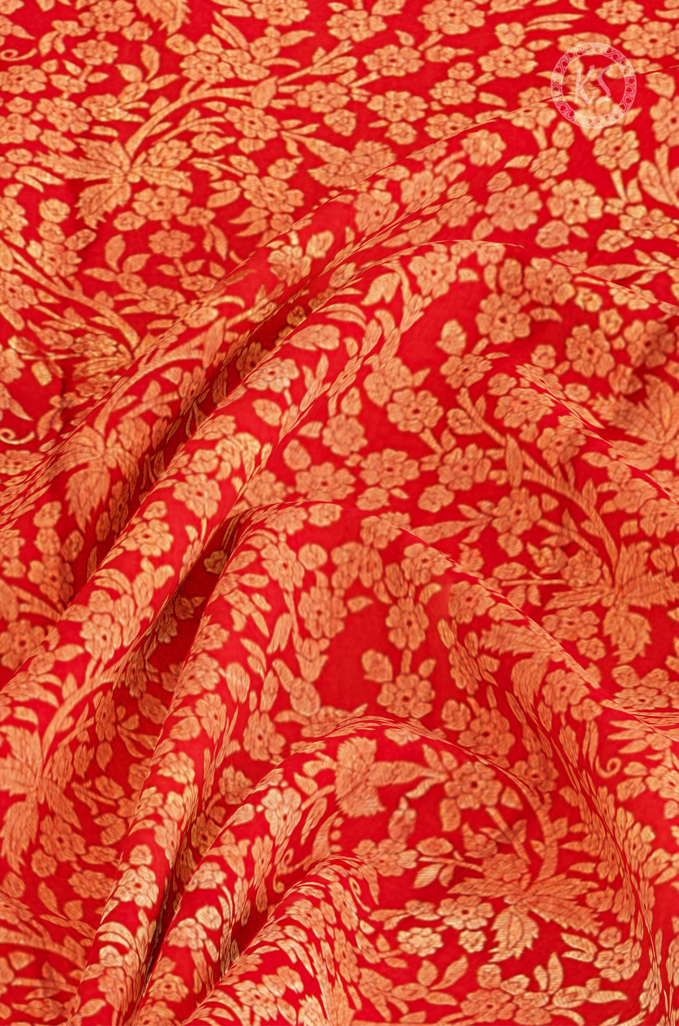 Red Floral Brocade Silk Saree