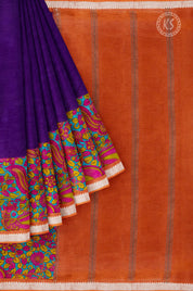 Violet Saree With Kalamkari Border