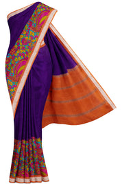 Violet Saree With Kalamkari Border