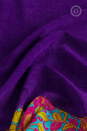 Violet Saree With Kalamkari Border