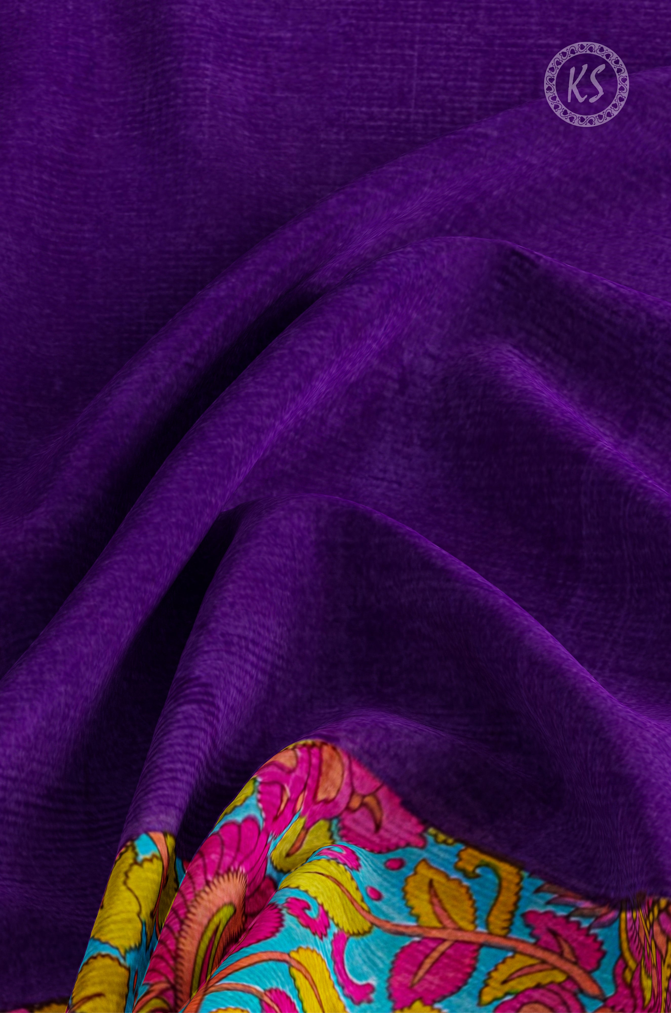 Violet Saree With Kalamkari Border