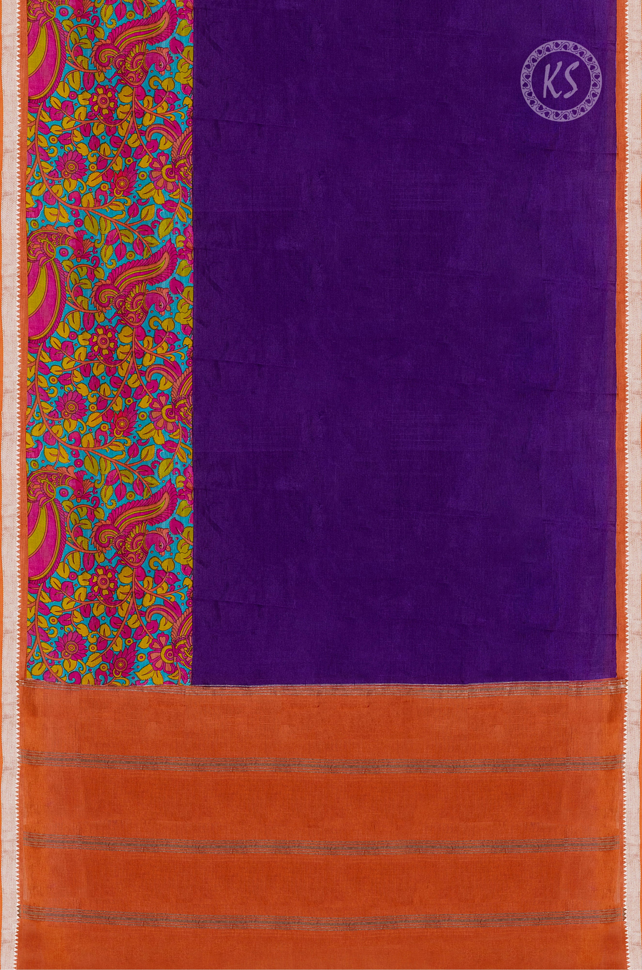 Violet Saree With Kalamkari Border