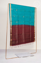 Dual Tone Peacock Green Stripe & Butta Pure Silk Mix Saree