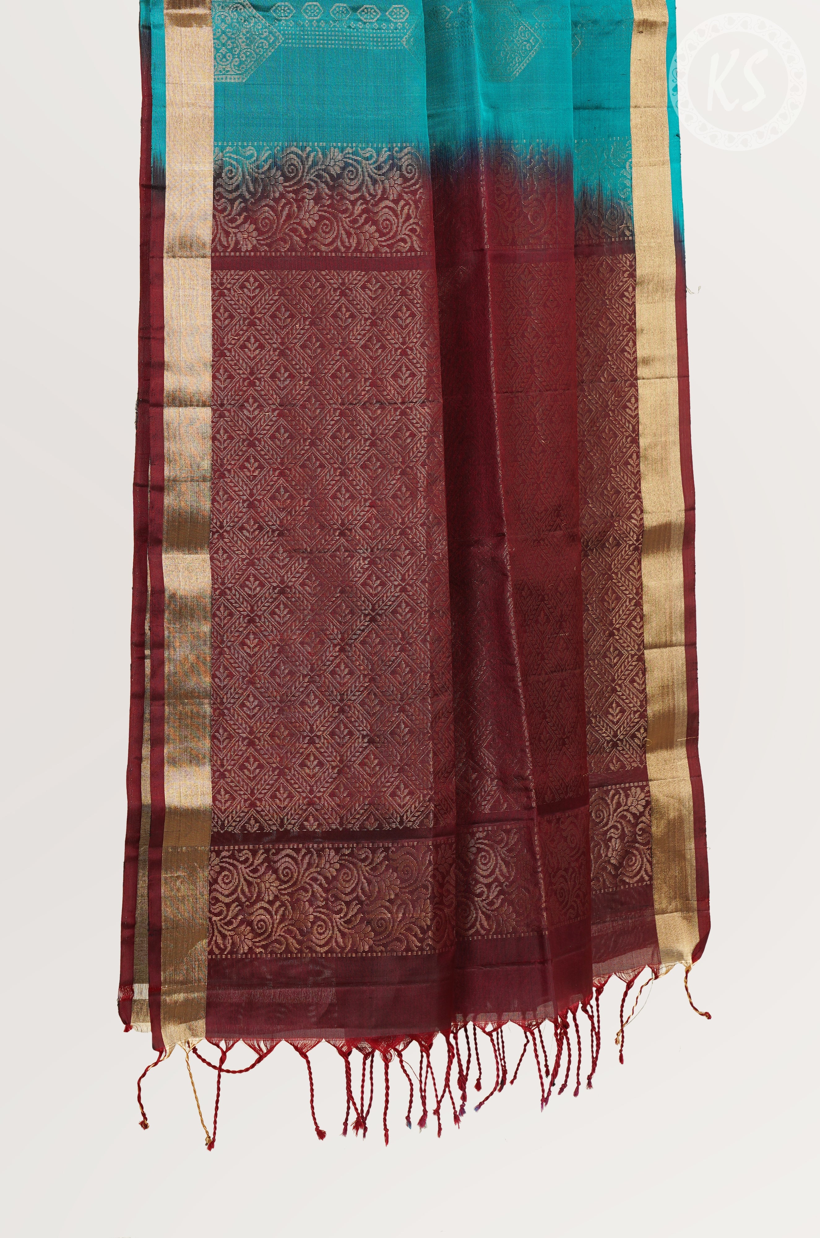 Dual Tone Peacock Green Stripe & Butta Pure Silk Mix Saree