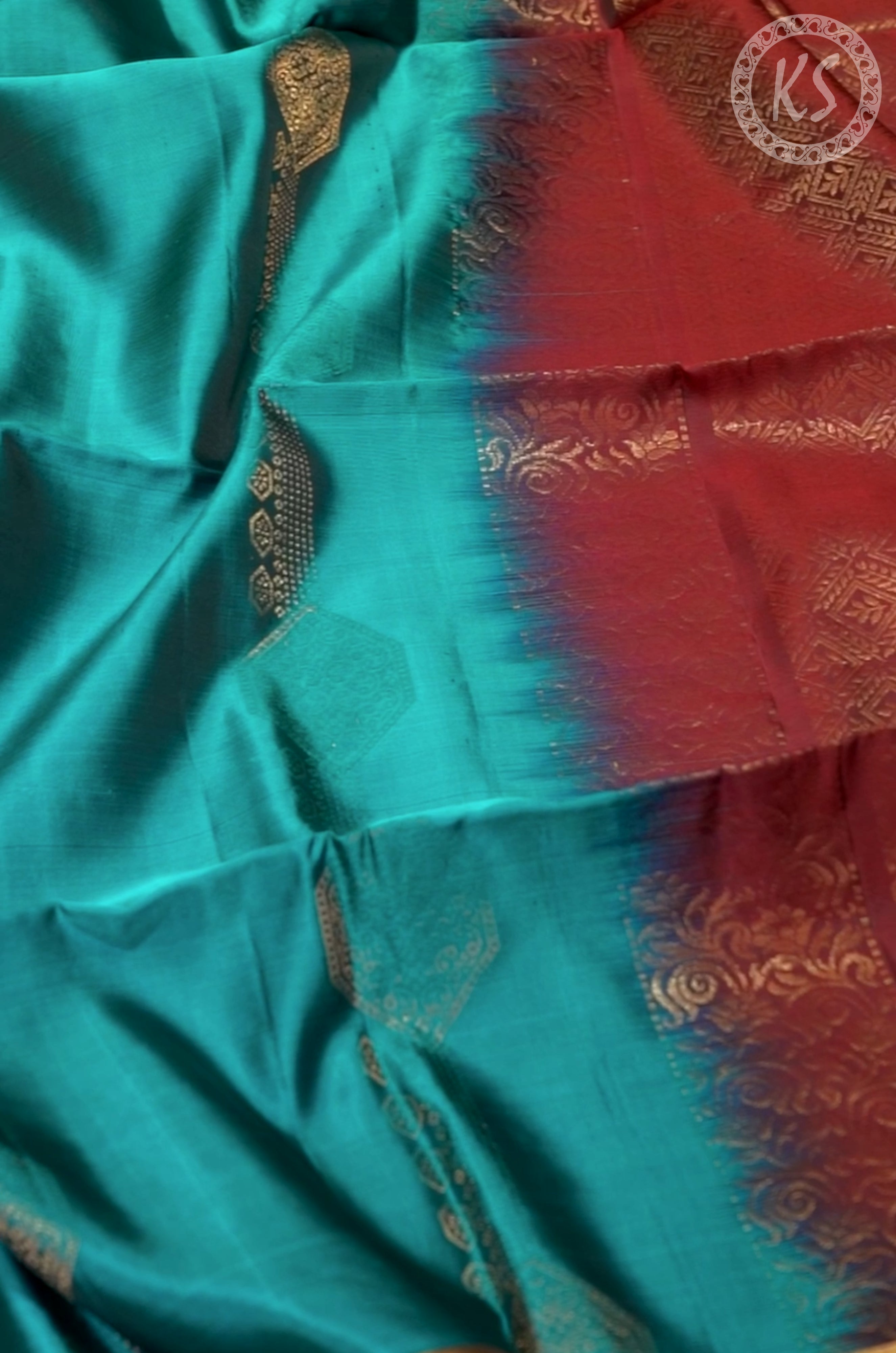 Dual Tone Peacock Green Stripe & Butta Pure Silk Mix Saree