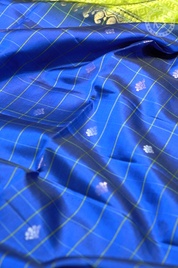 Royal Blue Checks and Floral Butta Soft Silk Saree