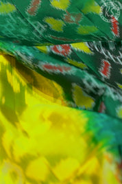Lime Green & Yellow Dual Tone  Pochampally Soft Silk Saree