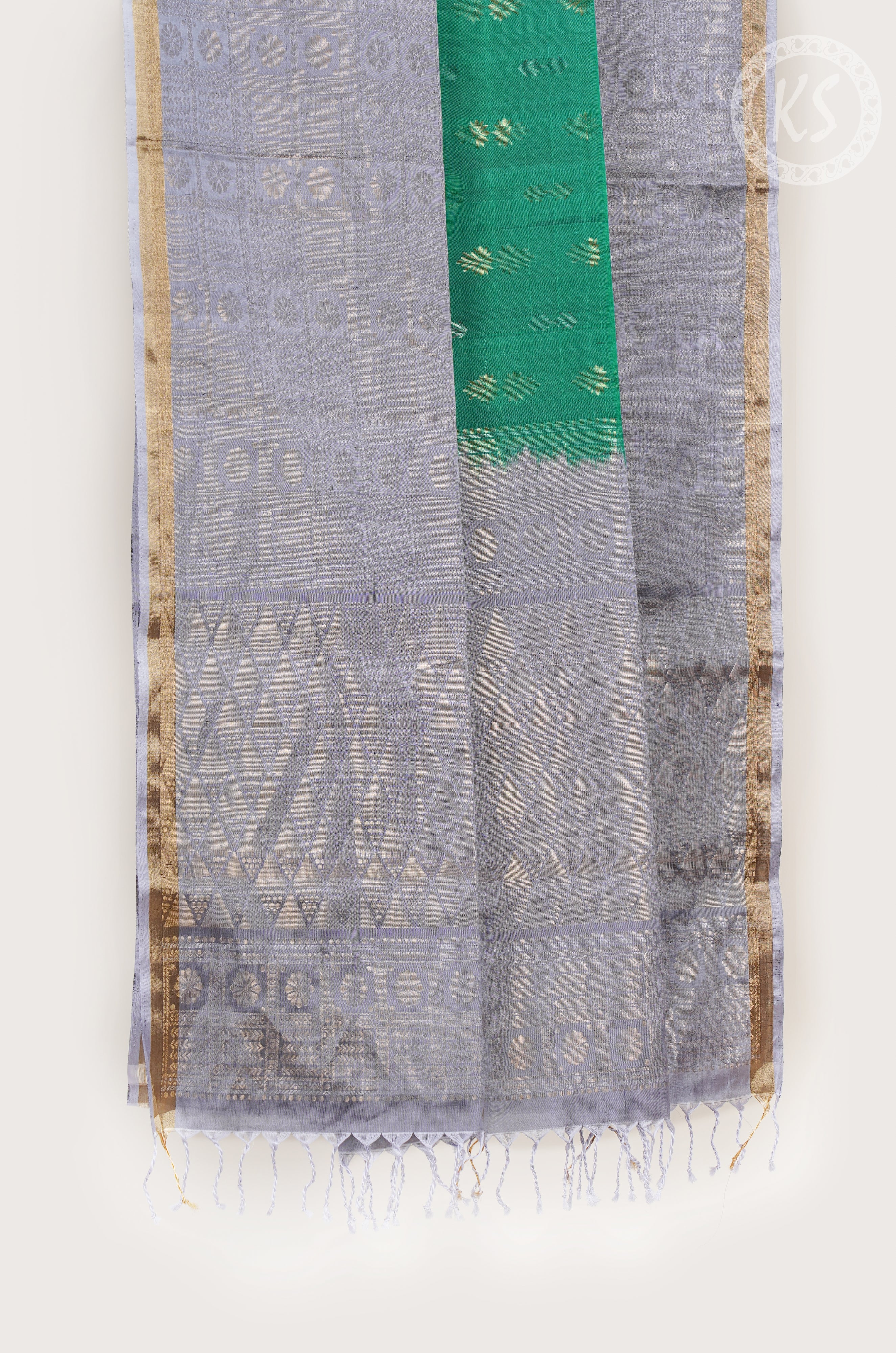 Forest Green Soft Silk Saree with Floral Butta