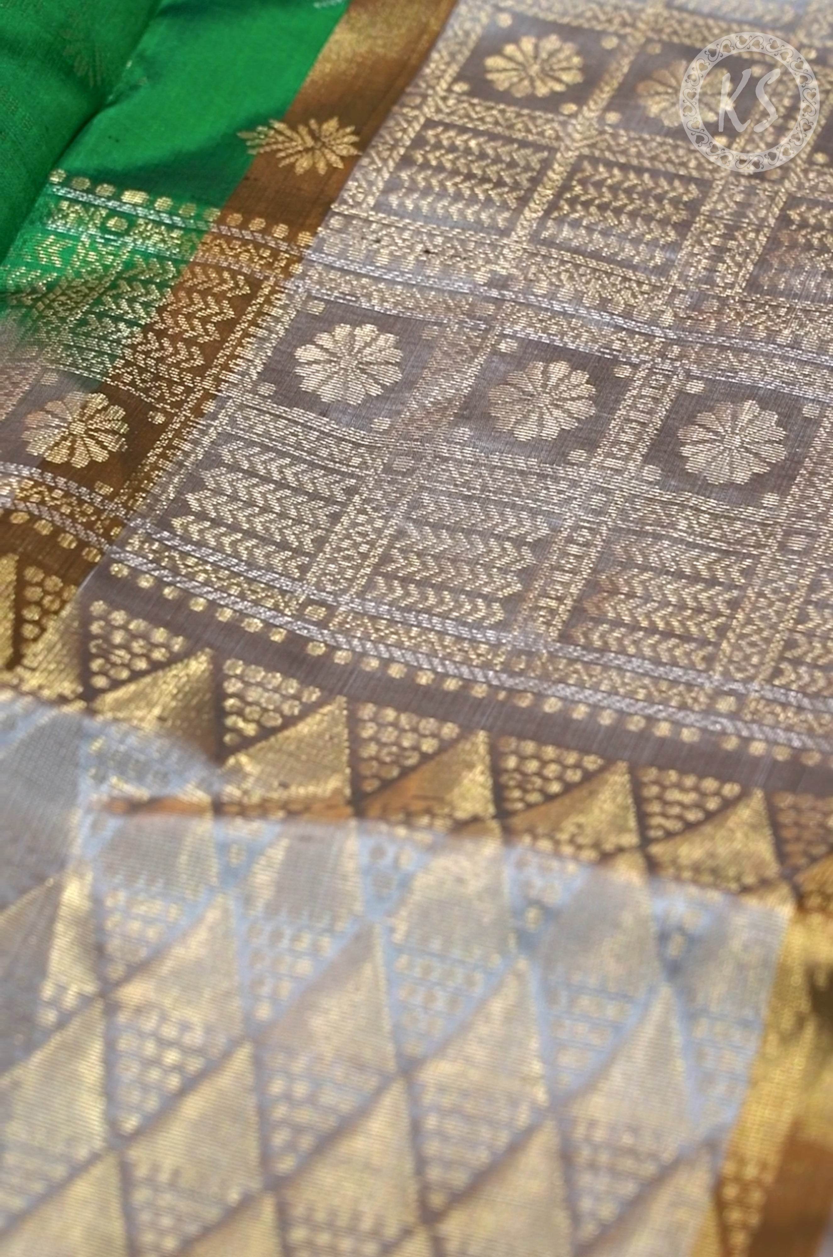 Forest Green Soft Silk Saree with Floral Butta
