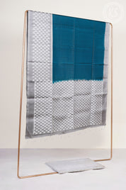 Peacock Blue Stripe Soft Silk Saree