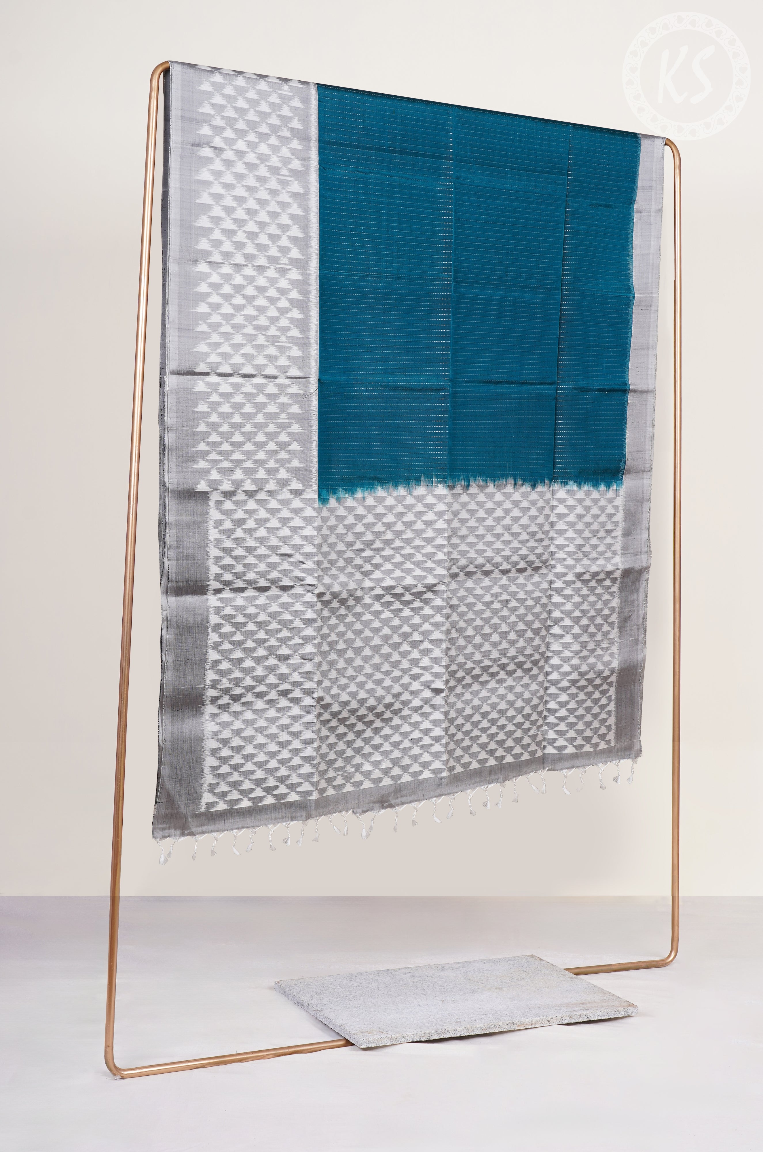 Peacock Blue Stripe Soft Silk Saree