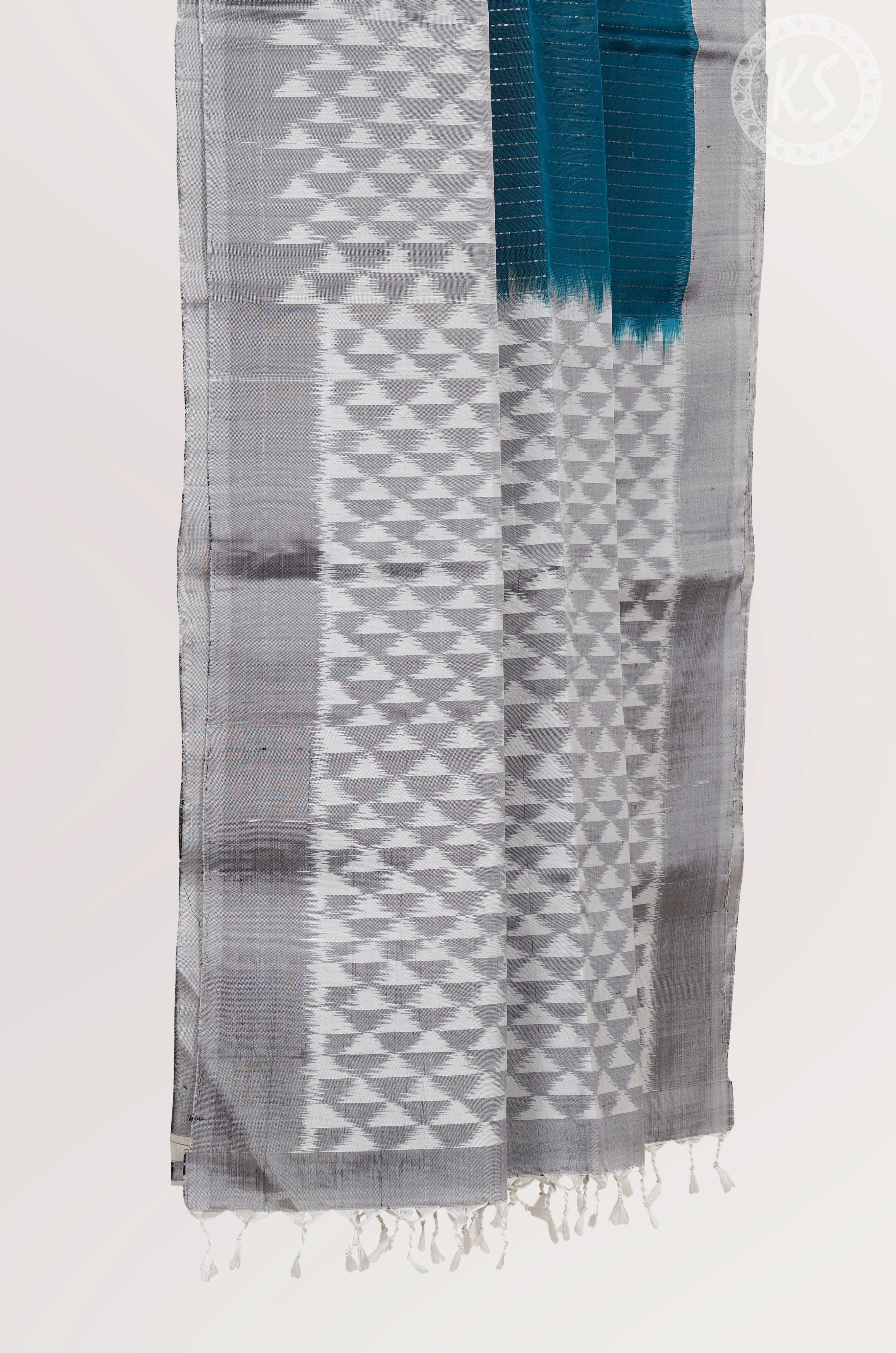 Peacock Blue Stripe Soft Silk Saree