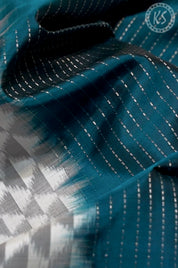 Peacock Blue Stripe Soft Silk Saree