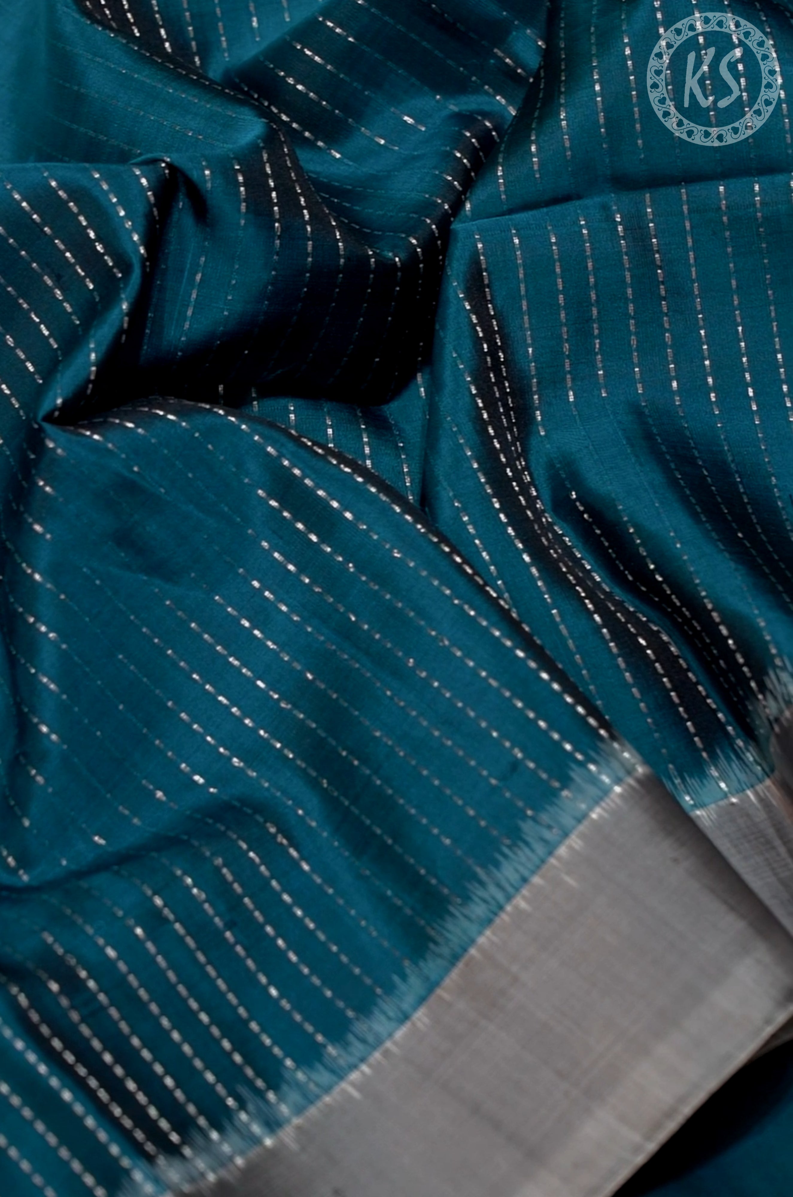 Peacock Blue Stripe Soft Silk Saree