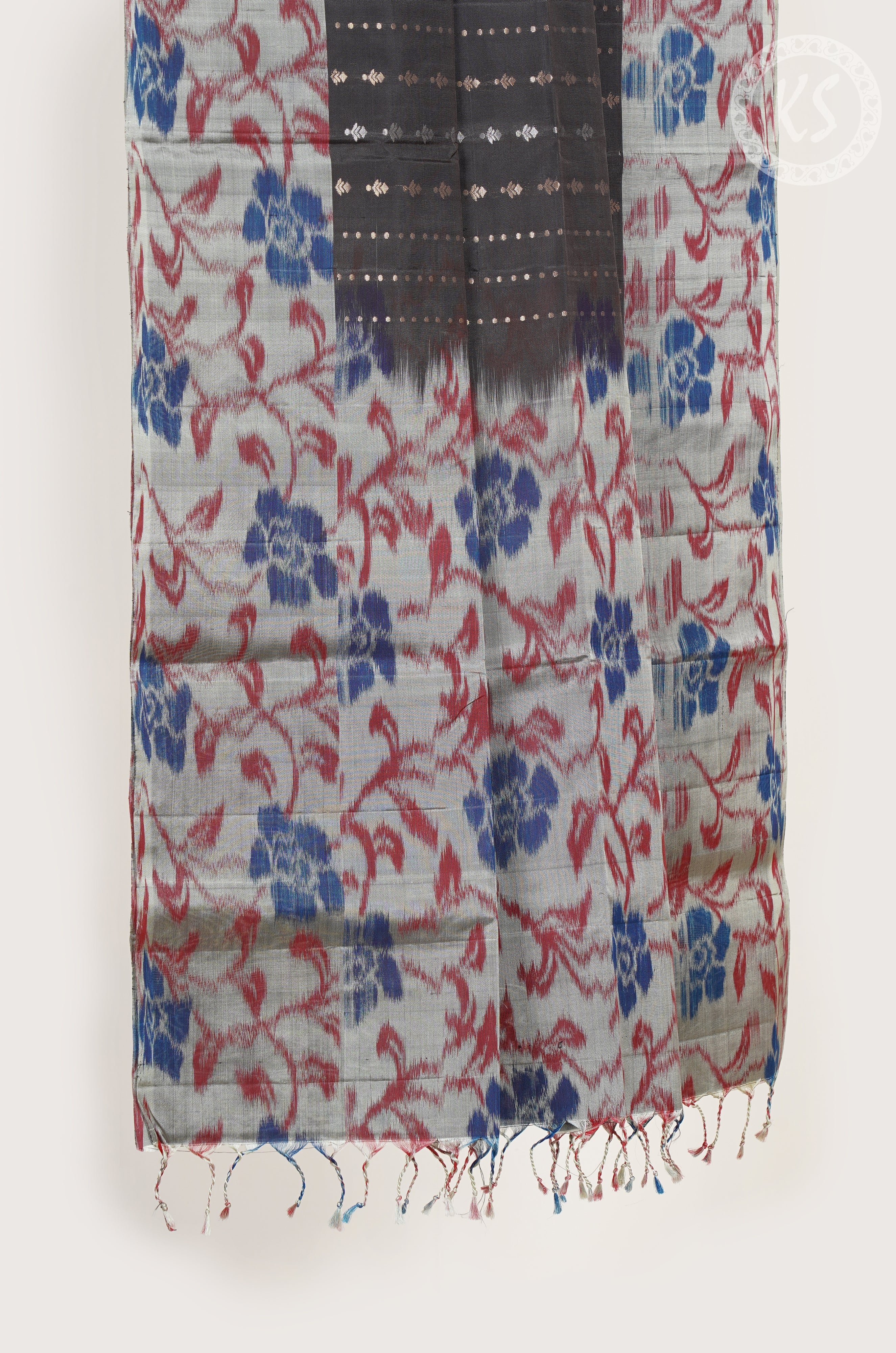 Elephant Grey Soft Silk Saree with Stripe & Butta