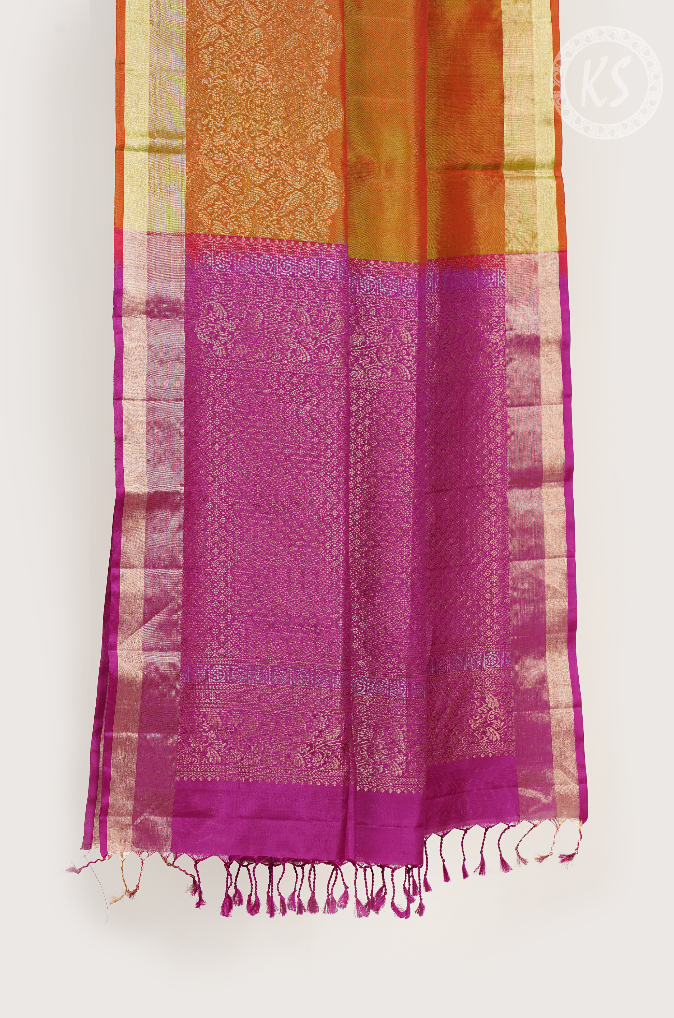 Dual Tone Mustard Yellow & Green Soft Silk Saree