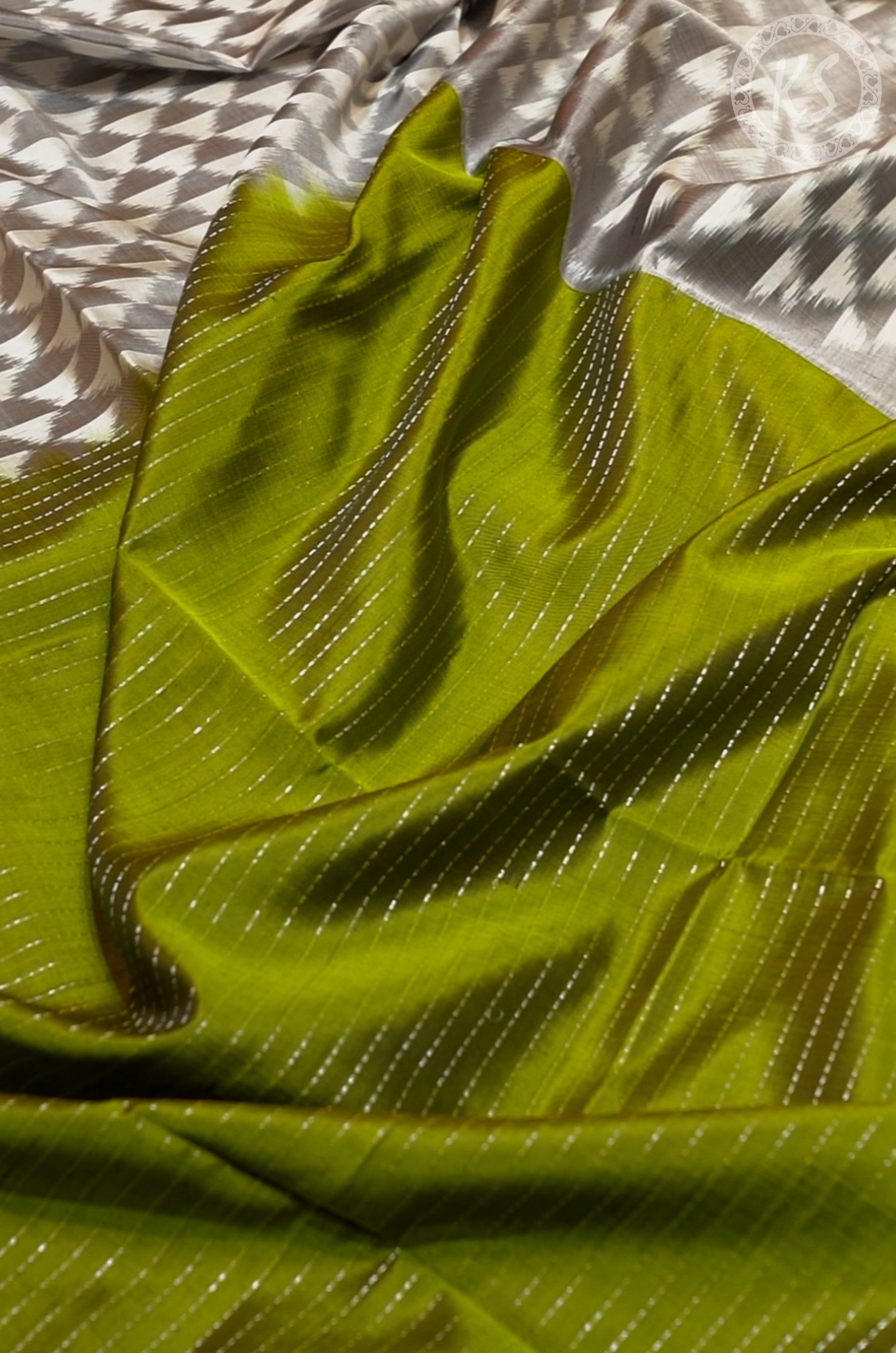 Olive Green Stripe Soft Silk Saree