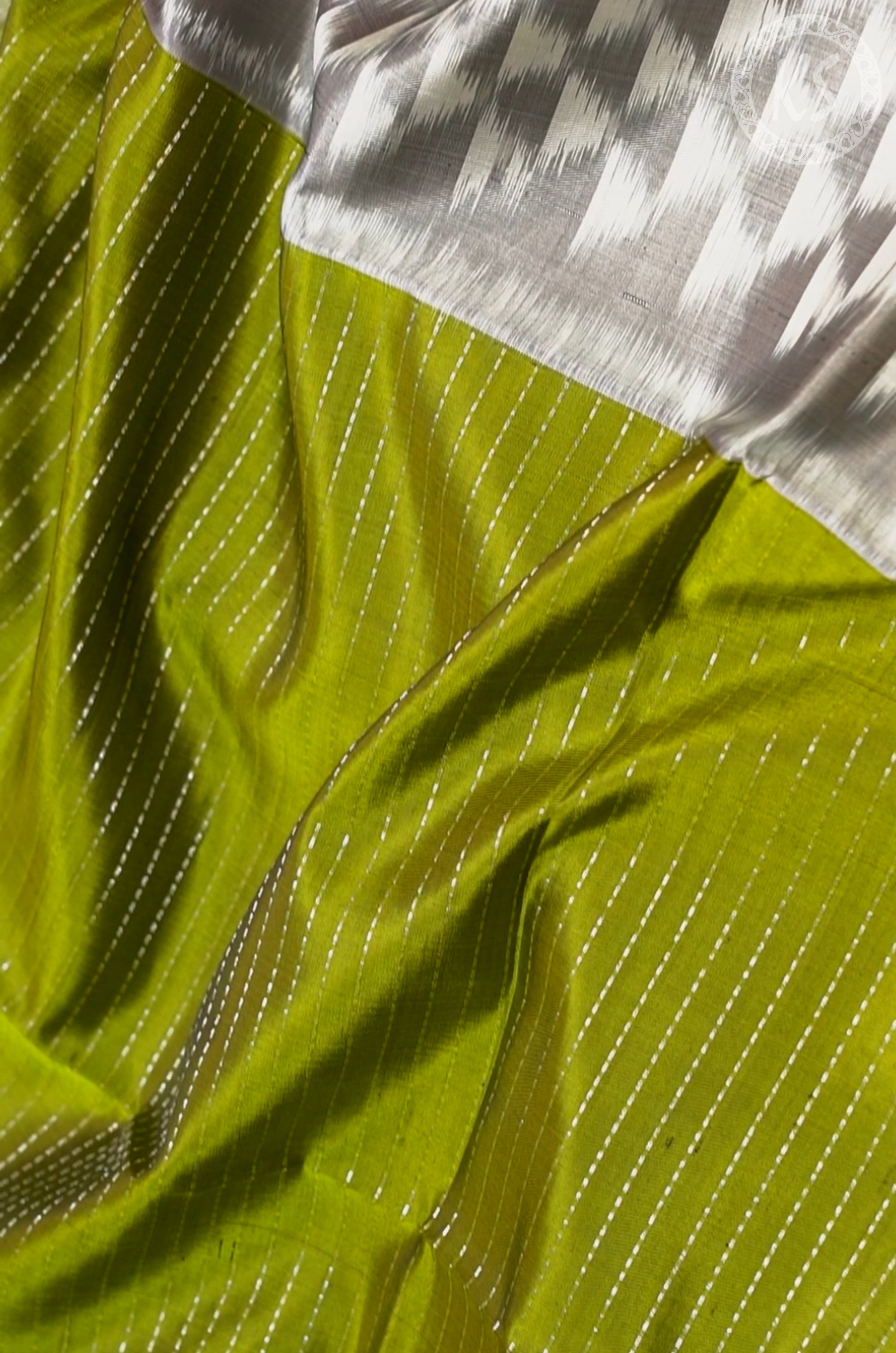 Olive Green Stripe Soft Silk Saree