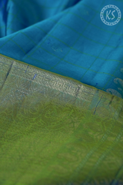 Dark Sky Blue Checks and Floral Butta Soft Silk Saree