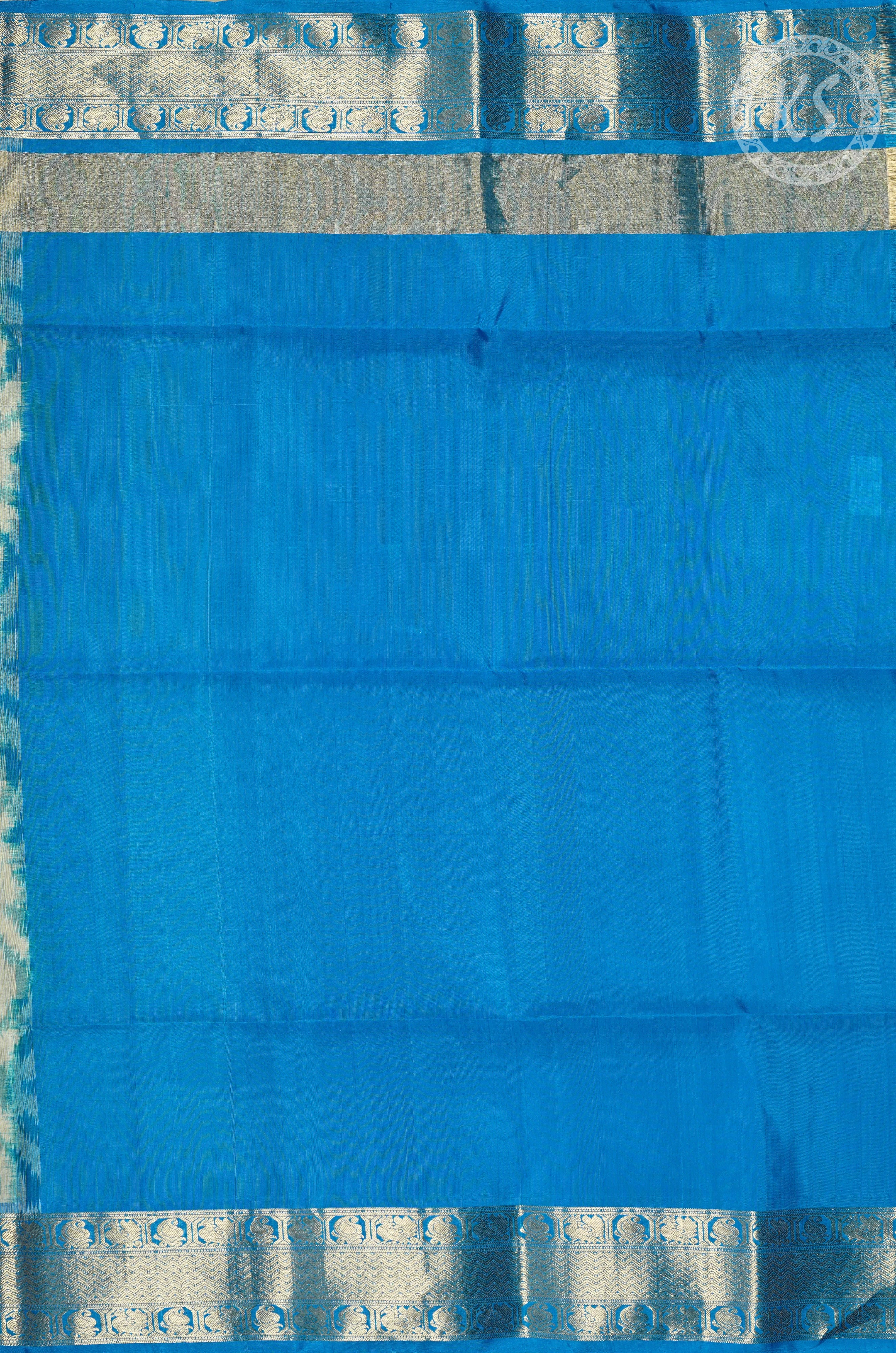 Cream & Blue Ikkat Pochampally Print Soft Silk Saree