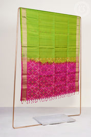 Parrot Green Soft Silk Saree with Manga and Floral StripeButta