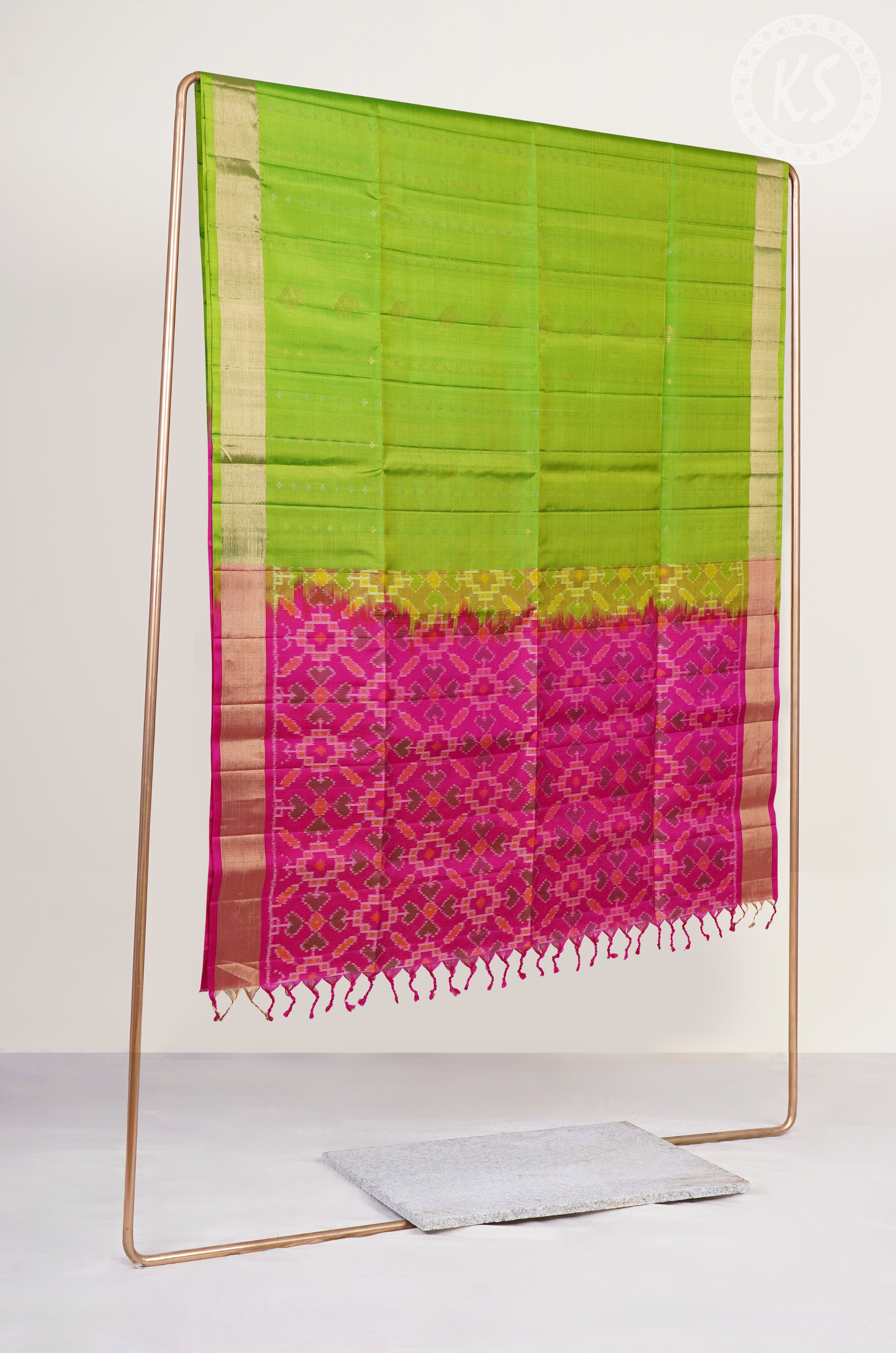Parrot Green Soft Silk Saree with Manga and Floral StripeButta