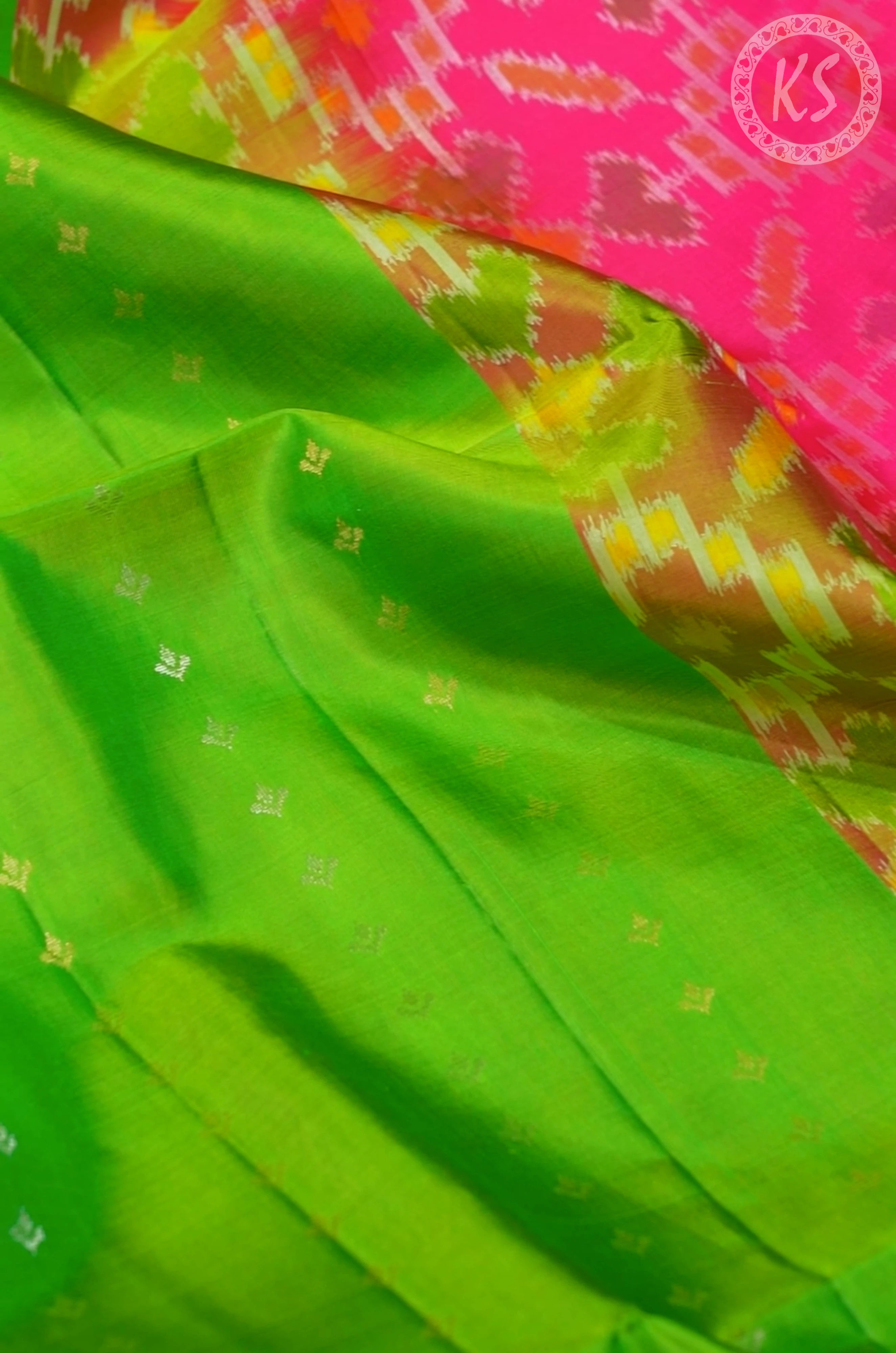Parrot Green Soft Silk Saree with Manga and Floral Stripe Butta