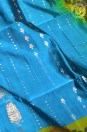 Dark Sky Blue Soft silk Saree with Stripe & Butta