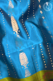 Dark Sky Blue Soft silk Saree with Stripe & Butta