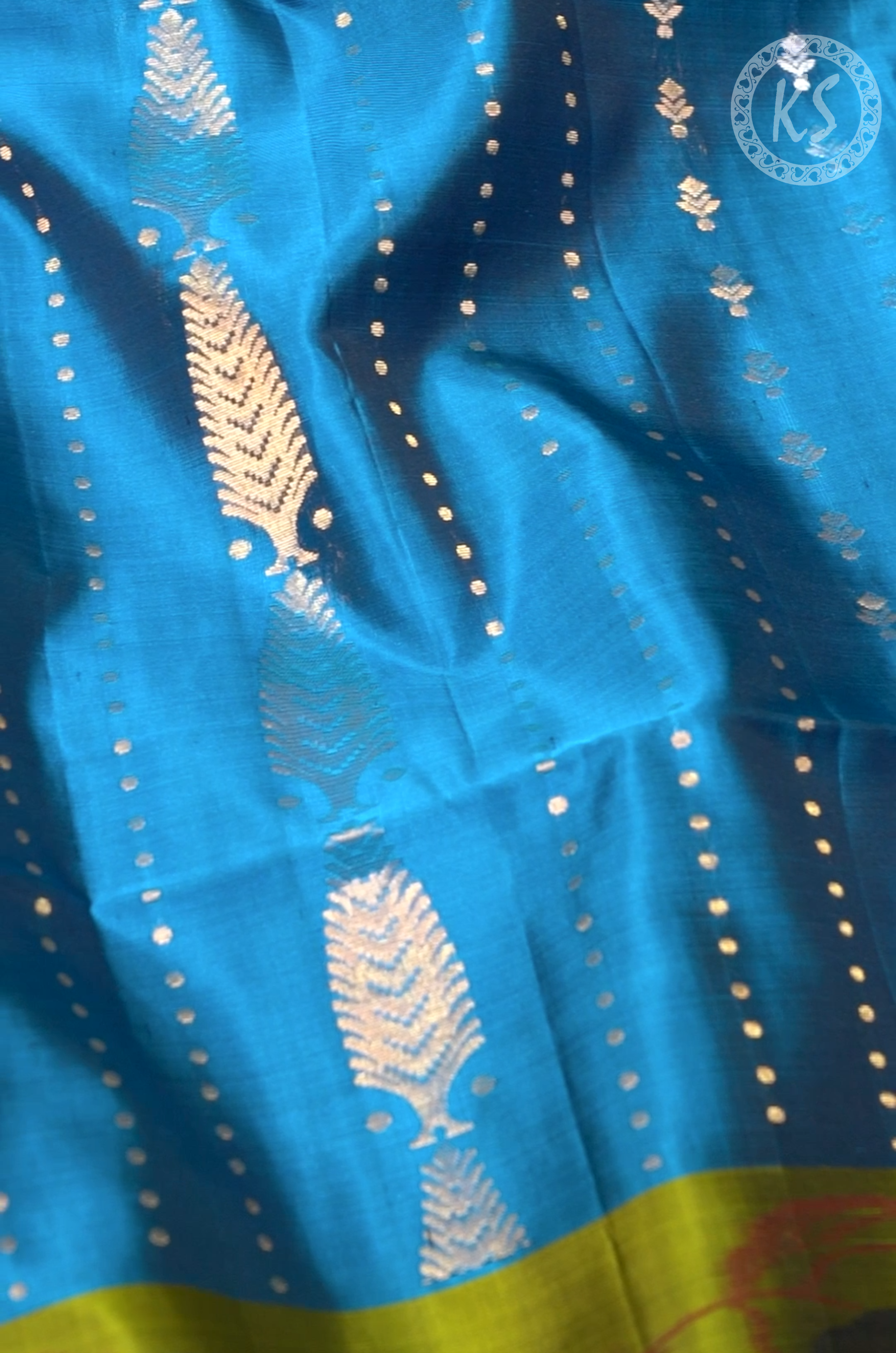 Dark Sky Blue Soft silk Saree with Stripe & Butta