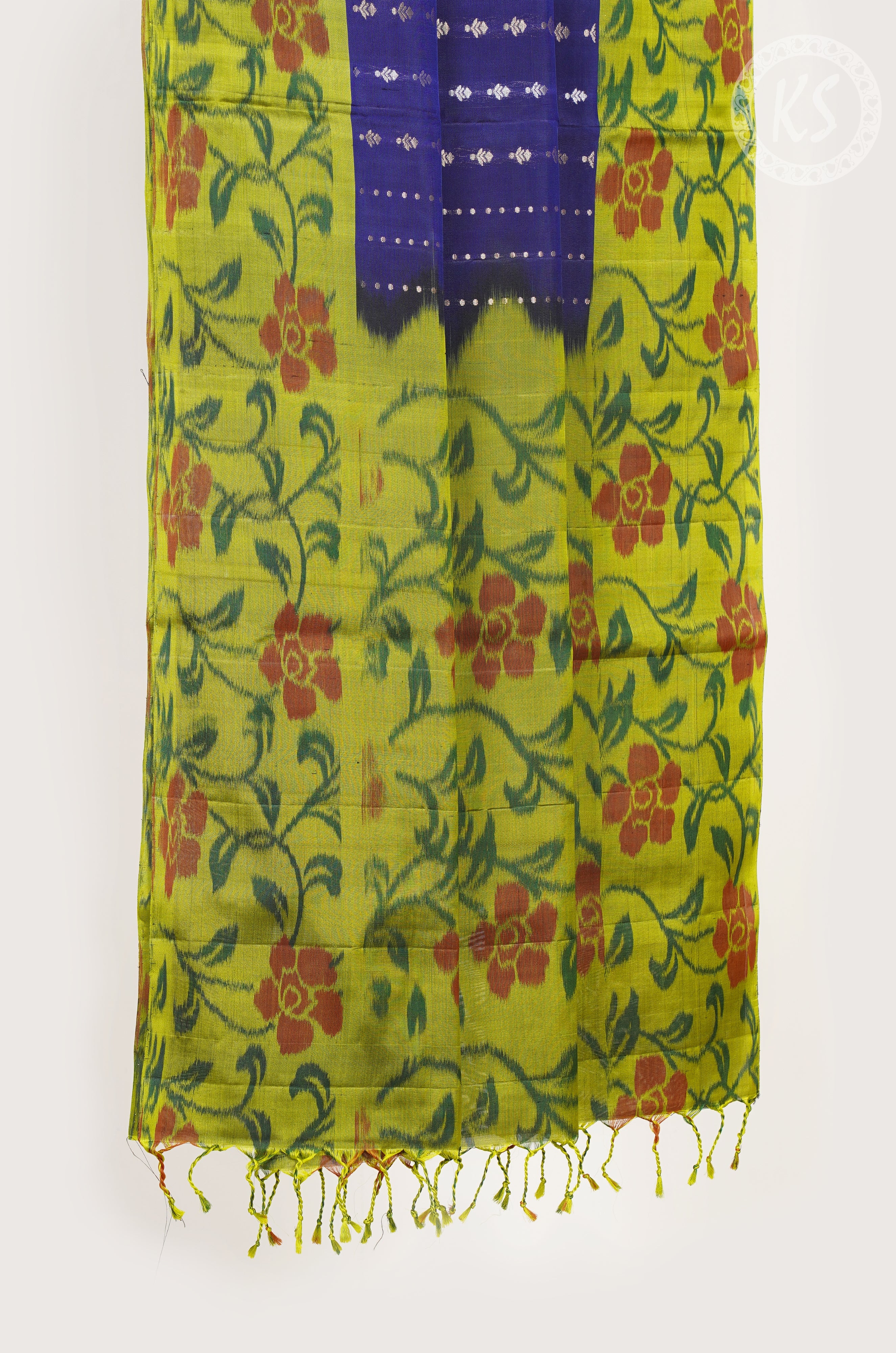 Navy Blue Soft Silk Saree with Stripe & Butta