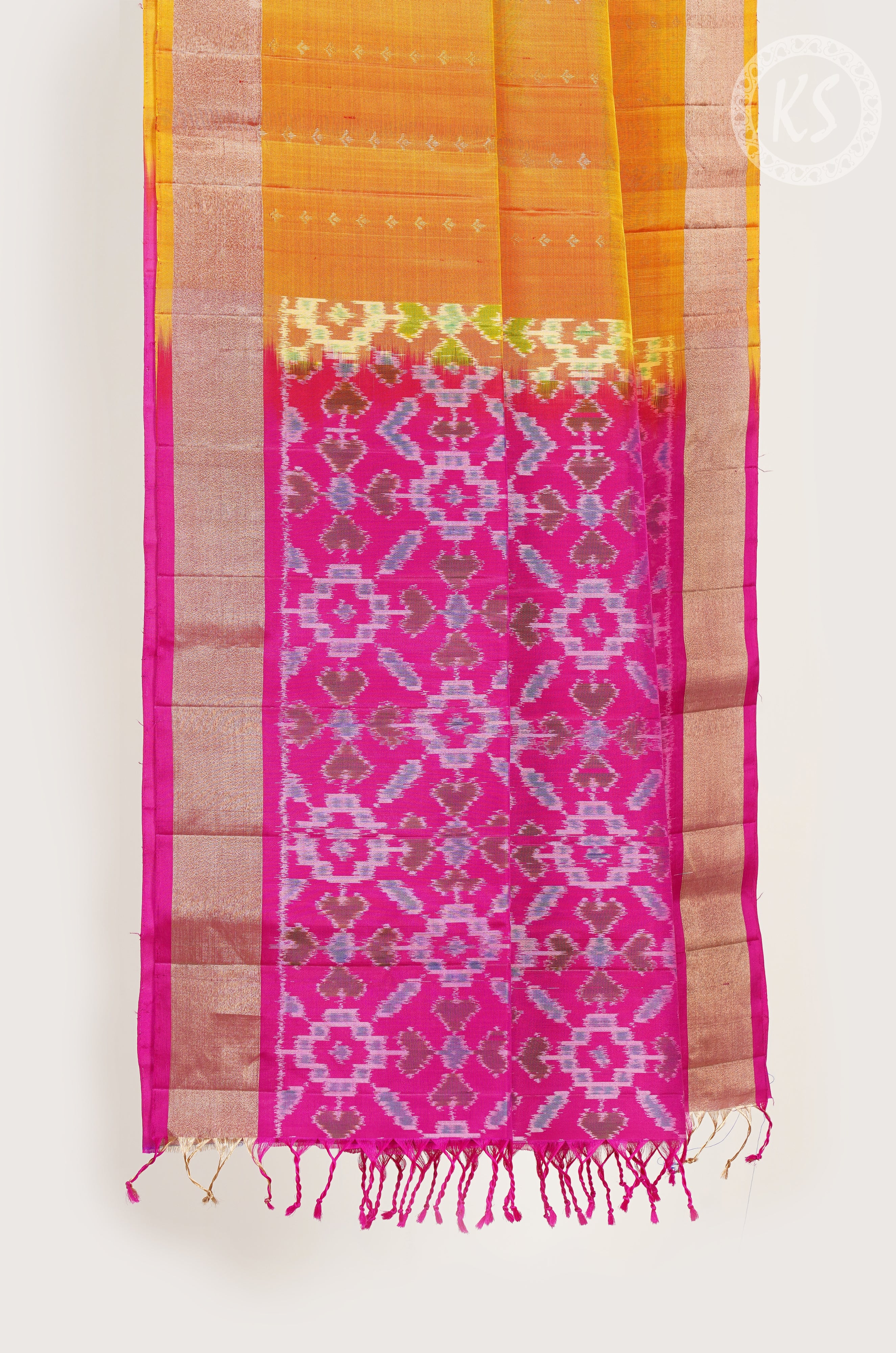 Yellow Soft Silk Saree with Manga & Floral Butta