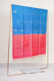 Dual Tone Blue & Green Soft Silk Saree with Floral Butta