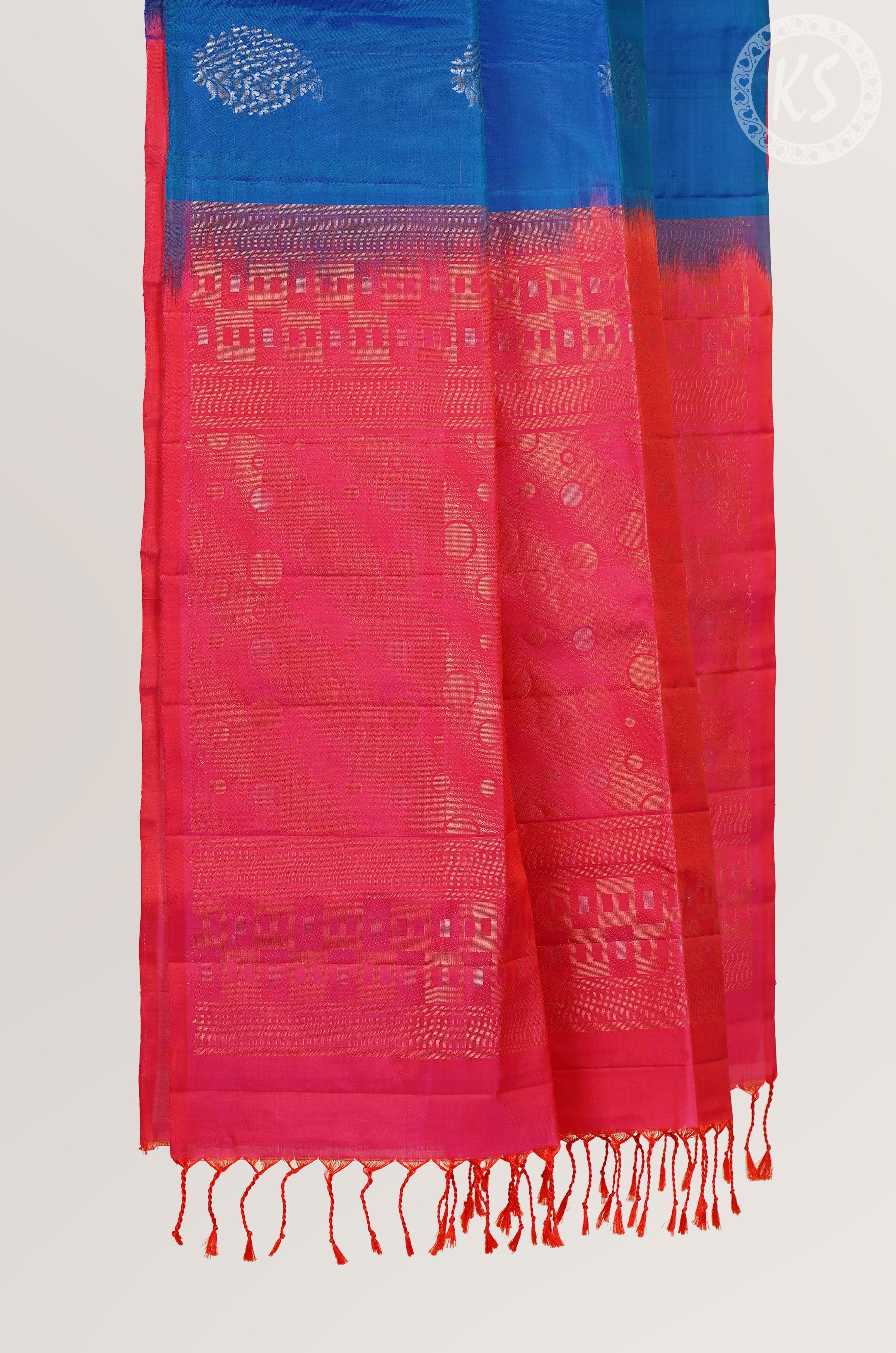 Dual Tone Blue & Green Soft Silk Saree with Floral Butta