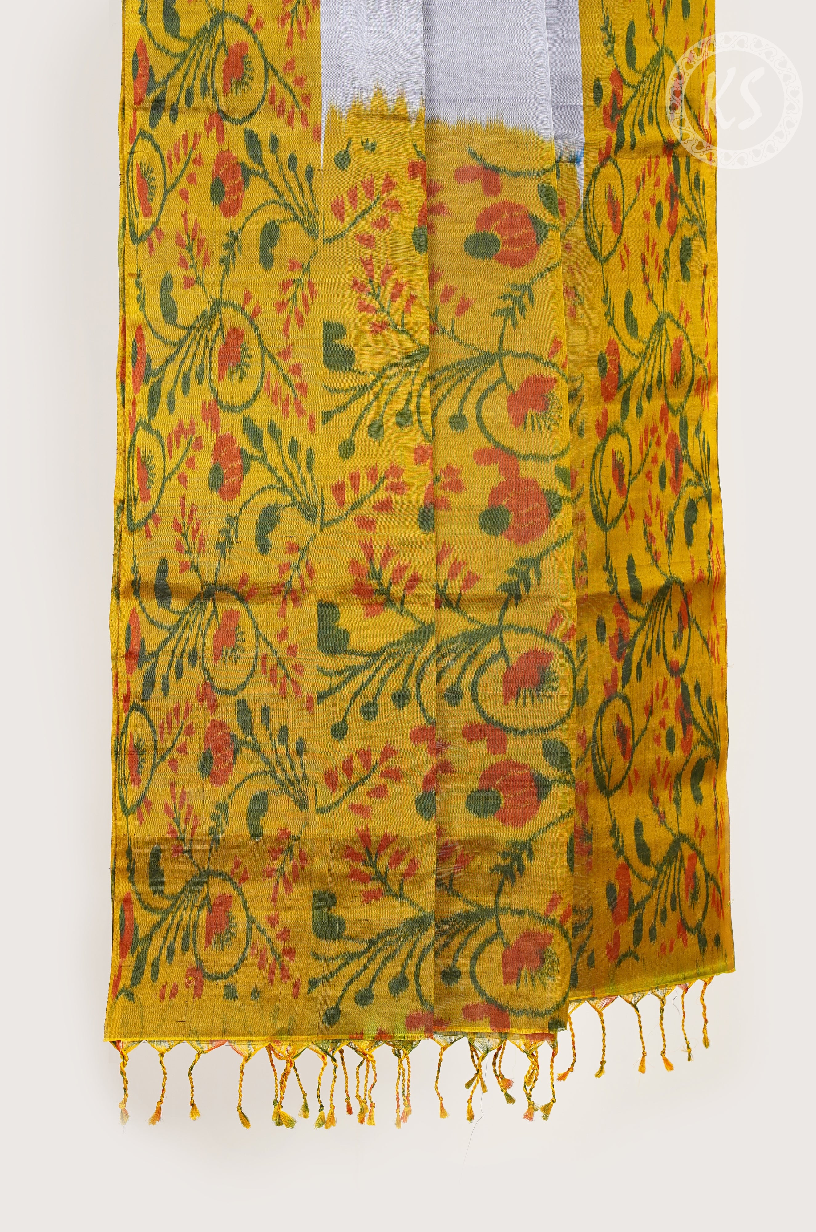 Grey Soft Silk Saree with Stripe & Butta