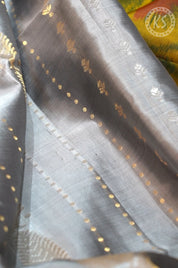 Grey Soft Silk Saree with Stripe & Butta