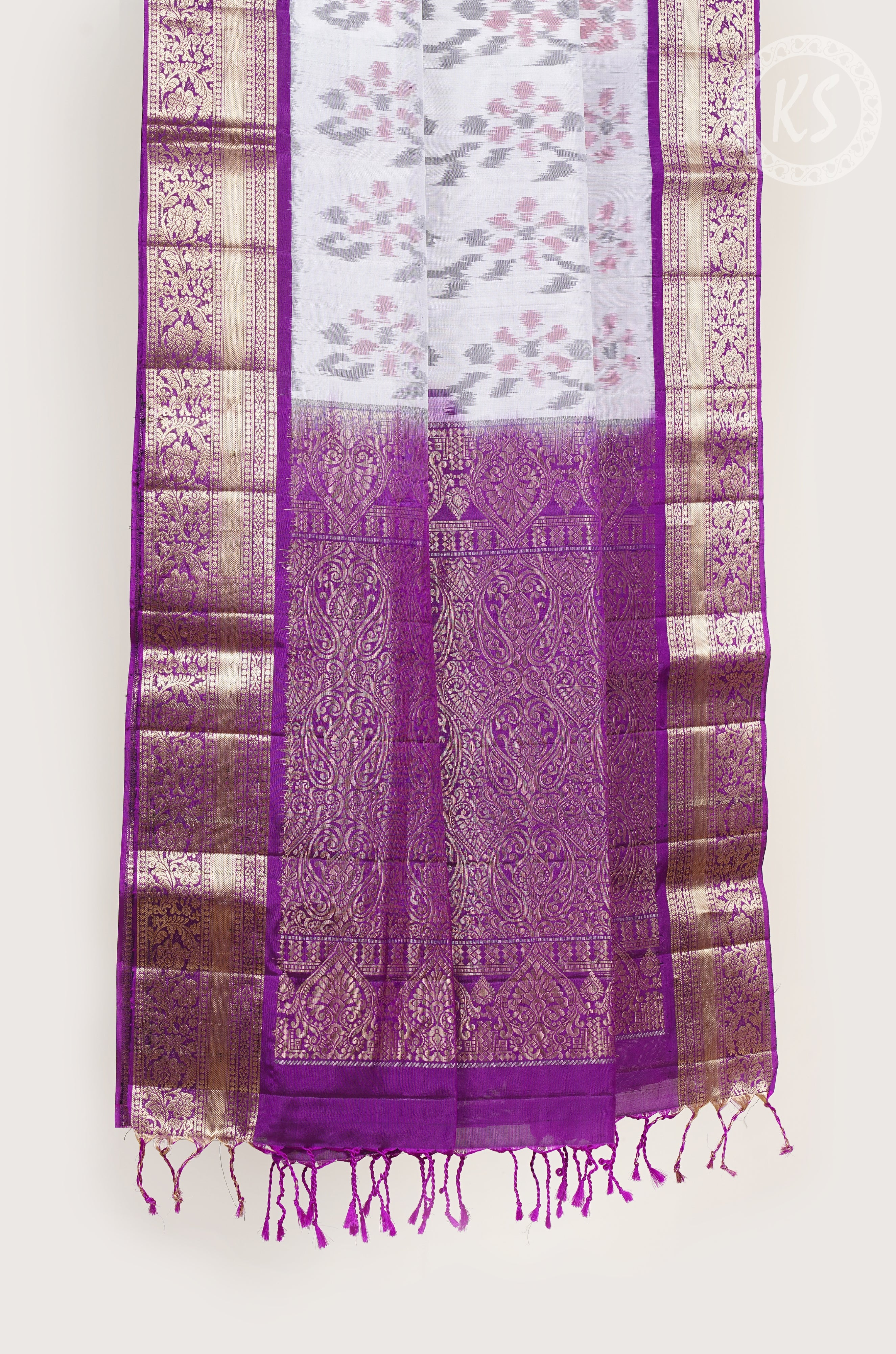 Off white Soft Silk Saree with Floral Butta