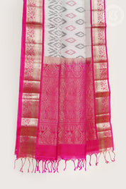 Cream Ikkat Pochampally Soft silk Saree