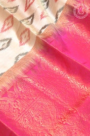 Cream Ikkat Pochampally Soft silk Saree